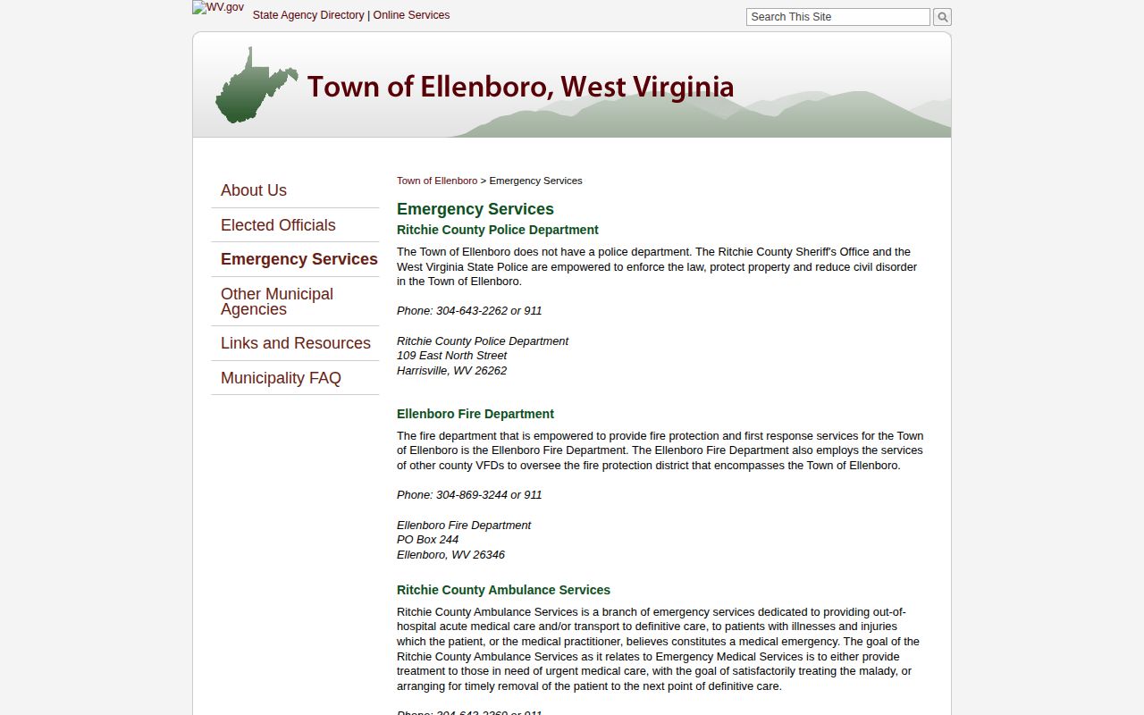Ellenboro emergency services source for sheriff and State Police enforcement records