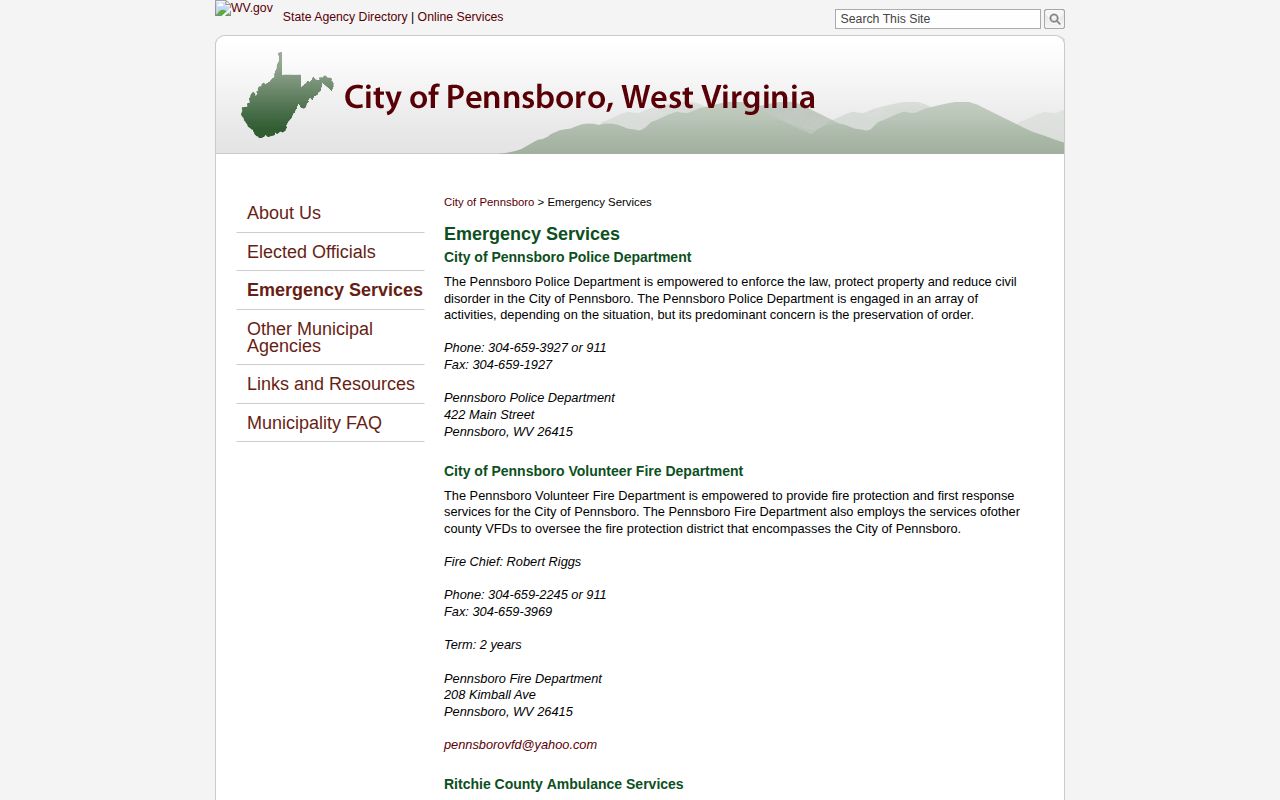 Pennsboro Police Department emergency services record source