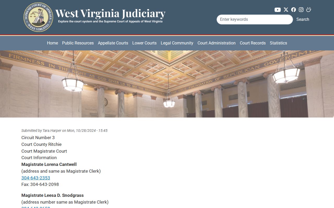 Ritchie County magistrate clerk contact source for warrant and court record questions